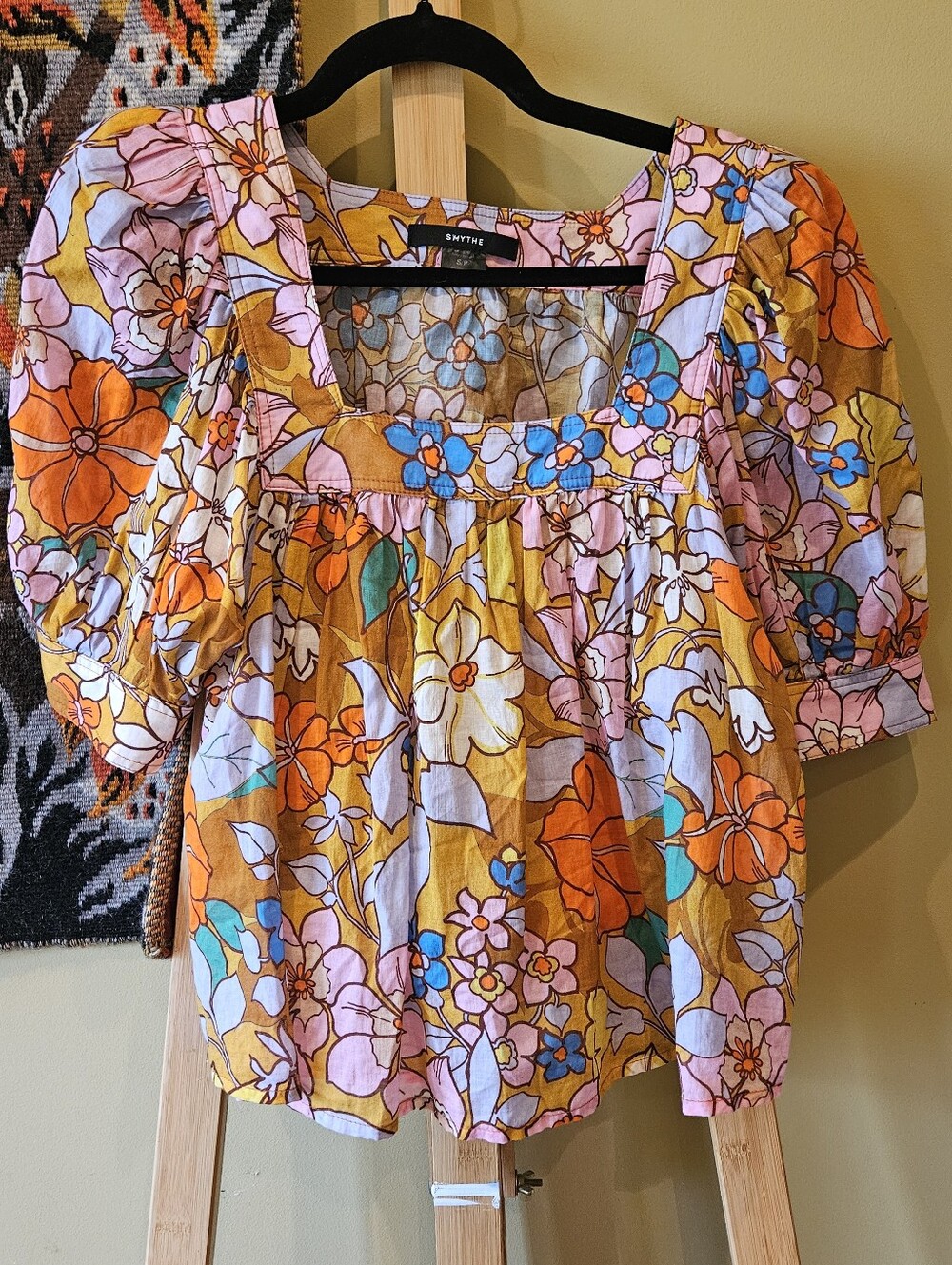 Smythe floral cotton peasant blouse size small - Picture 2 of 3
